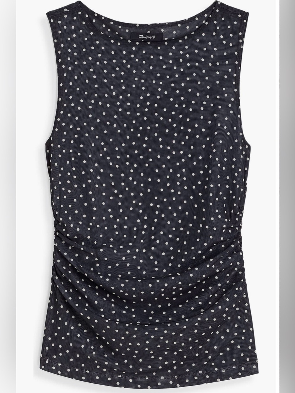 Madewell Black Double Mesh Tank with White Polka Dots